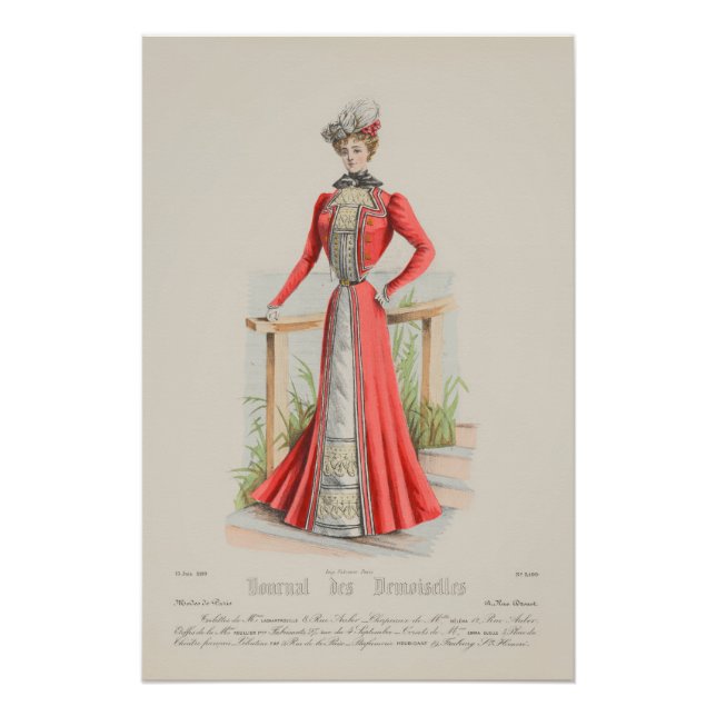 Viktorianische Lady Red Dress French Fashion Vinta Poster (Vorderseite)