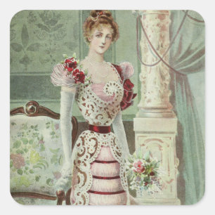 Viktorianische Lady-Vintage französische Mode - ro Quadratischer Aufkleber