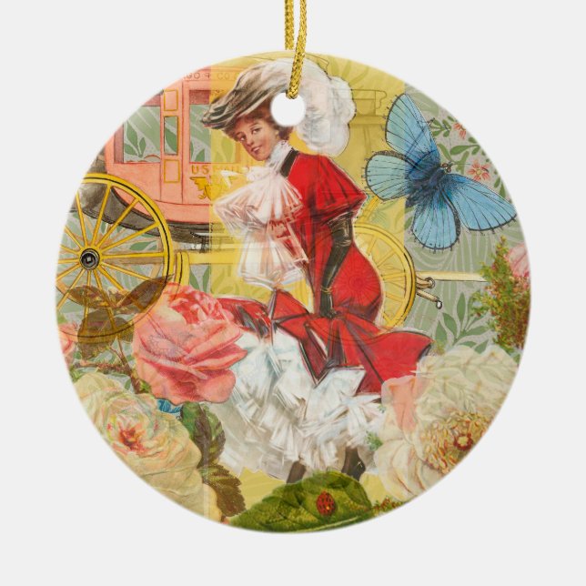 Viktorianische Lady Woman Fun Carriage Keramik Ornament (Vorne)