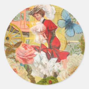 Viktorianische Lady Woman Fun Carriage Runder Aufkleber