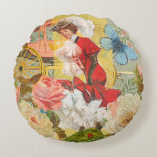 Viktorianische Lady Woman Fun Carriage Rundes Kissen