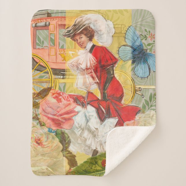 Viktorianische Lady Woman Fun Carriage Sherpadecke (Vorderseite)