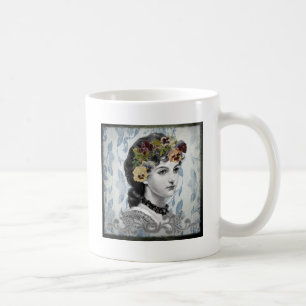 Viktorianische Lady Woman Stiefmütterchen auf Band Kaffeetasse