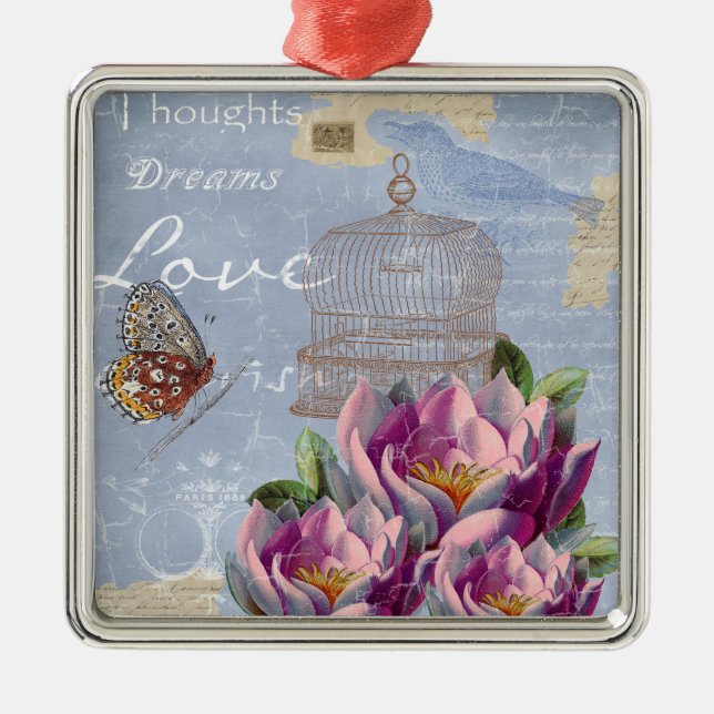 Viktorianische Liebe Gedanken Träume Butterfly Bir Ornament Aus Metall (Vorne)