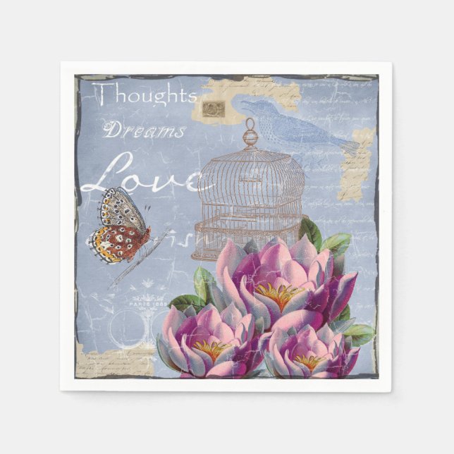 Viktorianische Liebe Gedanken Träume Butterfly Bir Serviette (Vorderseite)