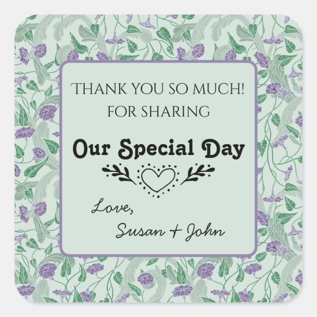 Viktorianische Lila Blume Ivy Dekorative Geblüht Quadratischer Aufkleber (Vorderseite)