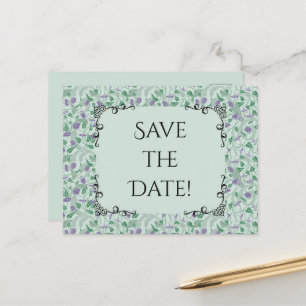 Viktorianische Lila Blume Ivy Save the Date Postkarte