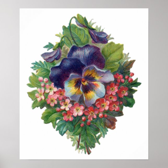 Viktorianische Lila Pansy Bouquet zum Muttertag Poster (Vorne)
