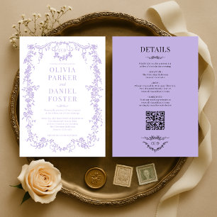 Viktorianische Lilac Lila in einer Hochzeitmonogra Einladung