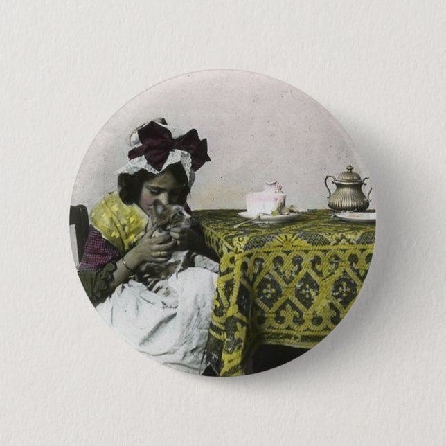 Viktorianische Mädchen-Tee-Zeit mit dem Kitty Button (Vorderseite)