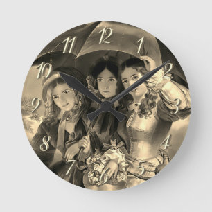 Viktorianische Mädchenschirme Regentag viktorianis Runde Wanduhr