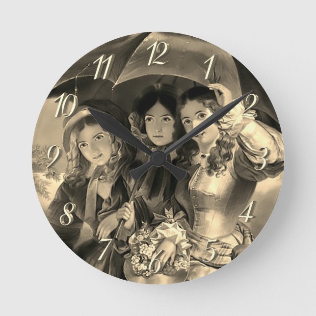 Viktorianische Mädchenschirme Regentag viktorianis Runde Wanduhr (Vorderseite)