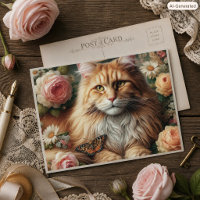 Viktorianische Maine-Coon-Katze mit rosa Rosen