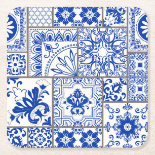 Viktorianische Majolika: Patchwork-Fliesenmuster. Rechteckiger Pappuntersetzer
