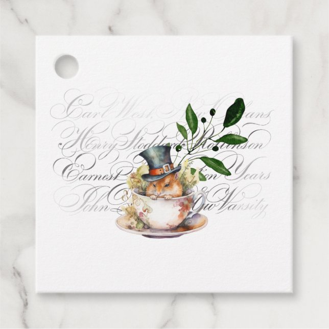 Viktorianische Maus in Teetasse Geschenkanhänger (Vorderseite)