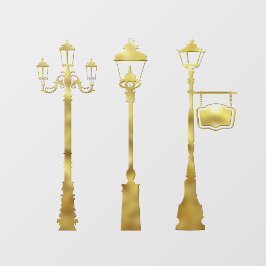 Viktorianische Messinglampe Laterne Gold Winter Fensteraufkleber