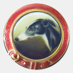 VIKTORIANISCHE MINIATUR DOG PORTRAITS Irish Greyho Runder Aufkleber