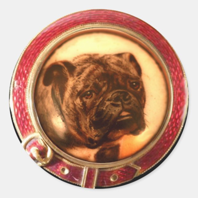 VIKTORIANISCHE MINIATUR HUND PORTRAITS Bulldog Runder Aufkleber (Vorderseite)