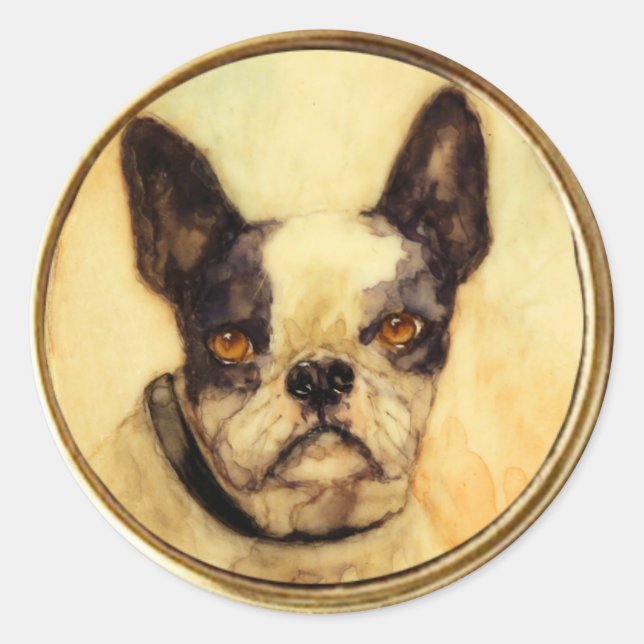 VIKTORIANISCHE MINIATURE HUND PORTRAITS Französisc Runder Aufkleber (Vorderseite)