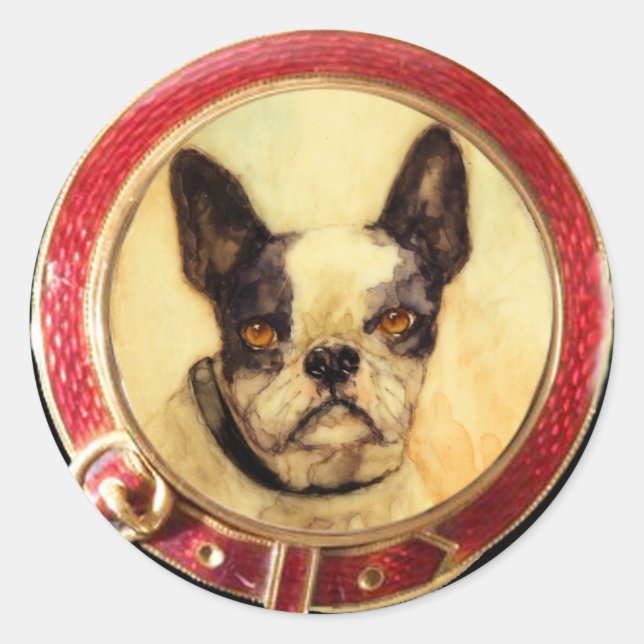 VIKTORIANISCHE MINIATURE HUND PORTRAITS Französisc Runder Aufkleber (Vorderseite)