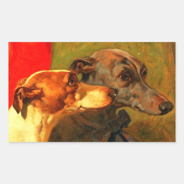 VIKTORIANISCHE MINIATURE HUNDE PORTRAS Greyhounds Rechteckiger Aufkleber (Vorderseite)