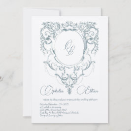 Viktorianische Monogramm Barock-Wappen-Hochzeit Einladung