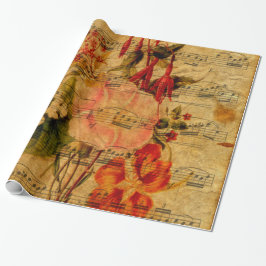 Viktorianische Musik-Blattwatercolor-Blumen-Tapete Geschenkpapier
