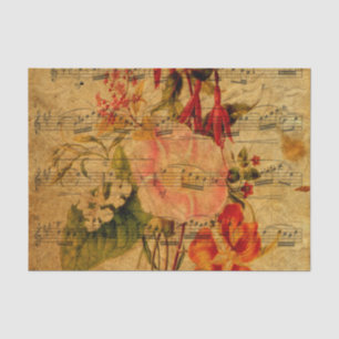 Viktorianische Musik-Blattwatercolor-Blumen-Tapete Seidenpapier