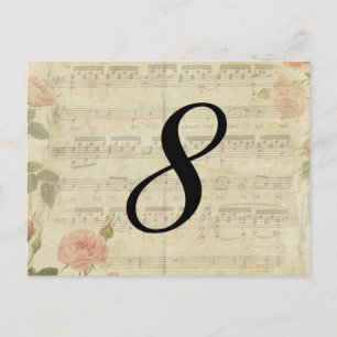 Viktorianische Musik und Rosen-Tischnummernkarte Postkarte