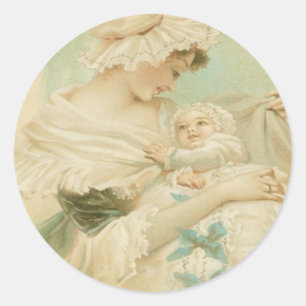 Viktorianische Mutter, die die Kindertagskarte häl Runder Aufkleber