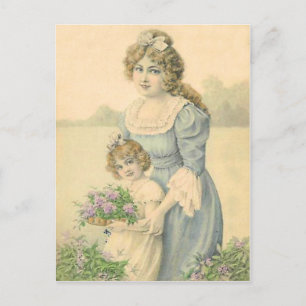 Viktorianische Mutter-Tochter beim Blumenpflücken  Postkarte