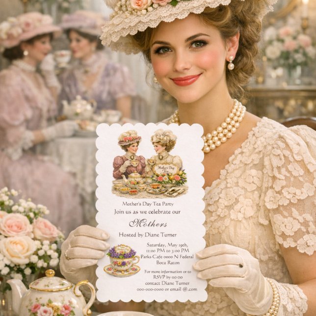 Viktorianische Muttertags-Teeparty Einladung (Host a Victorian tea party with this invitation template. Perfect for various venues.)