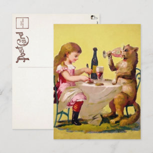 Viktorianische Odd Drink Cat Postkarte