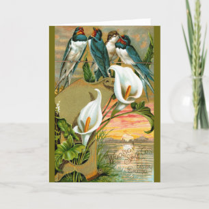 Viktorianische Ostern-Karte - Lilien und Schwalben Karte