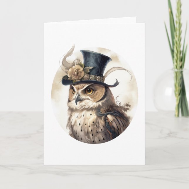 Viktorianische Owl Aristokrat Portrait Dark Hat Bl Karte (Vorderseite)