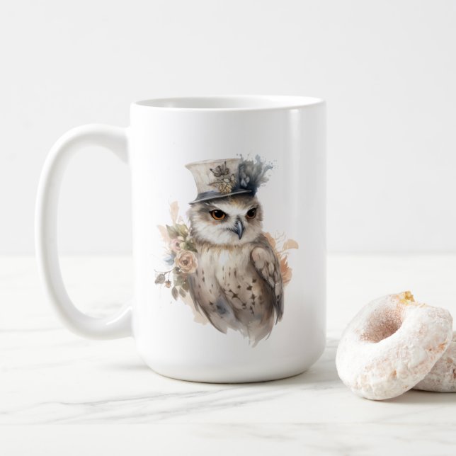 Viktorianische Owl Aristokrat Portrait Top Hat-Blu Kaffeetasse (Mit Donut)