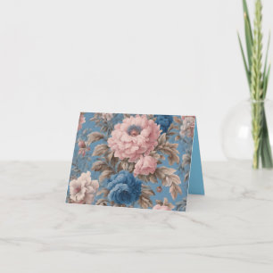 Viktorianische Pastellblau-Rosa-Blütenkarte Feiertagskarte