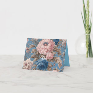 Viktorianische pastellblaue und rosa Blüten Dankeskarte