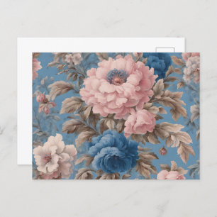 Viktorianische pastellblaue und rosa Blüten Postka Postkarte