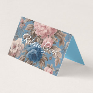 Viktorianische pastellblaue und rosa Blüten Visitenkarten