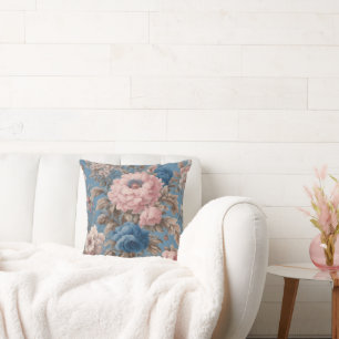Viktorianische Pastellblauer und rosafarbene Blüte Kissen