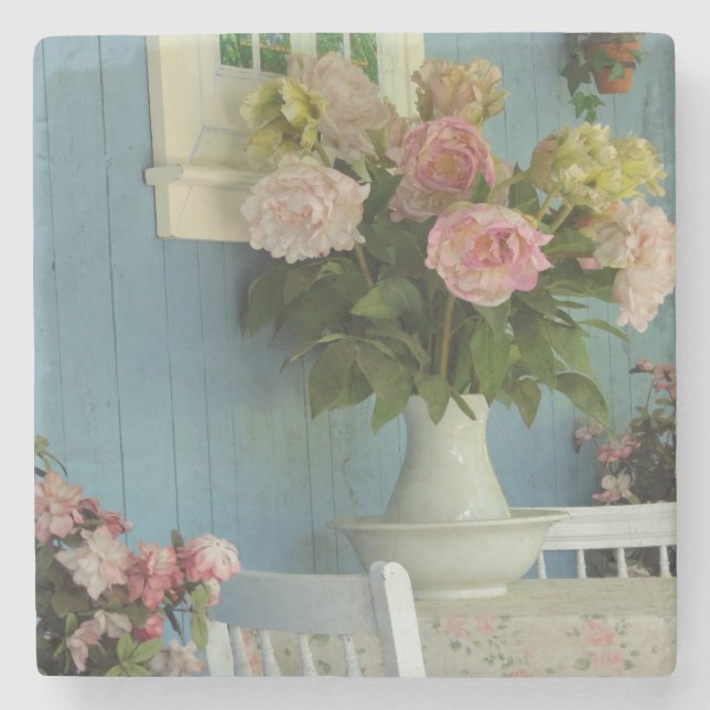 Viktorianische Peonies - Martha's Vineyard Steinuntersetzer (Vorderseite)