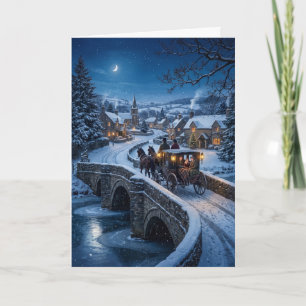 Viktorianische Pferdekutschen-Weihnachtsabendkarte Feiertagskarte