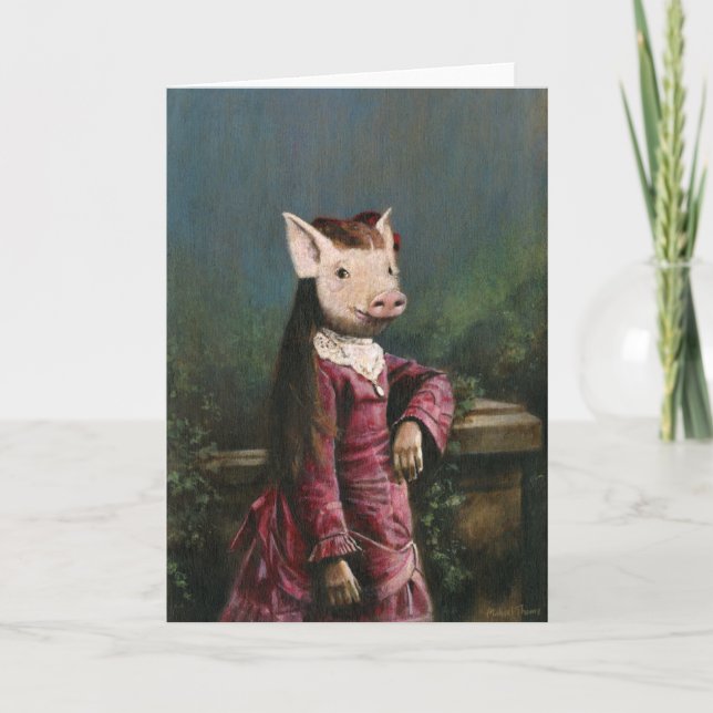 Viktorianische Piglet Girl-Grüße-Karte Karte (Vorderseite)