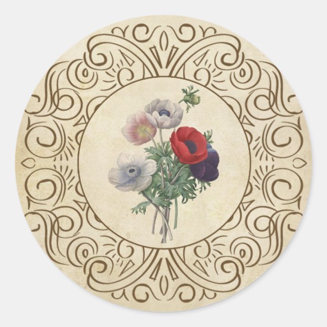 Viktorianische Poppies florales Scrapbook Verschön Runder Aufkleber (Vorderseite)