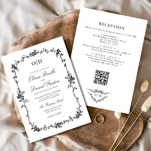 Viktorianische QR Code Black Wedding Monogram Einladung