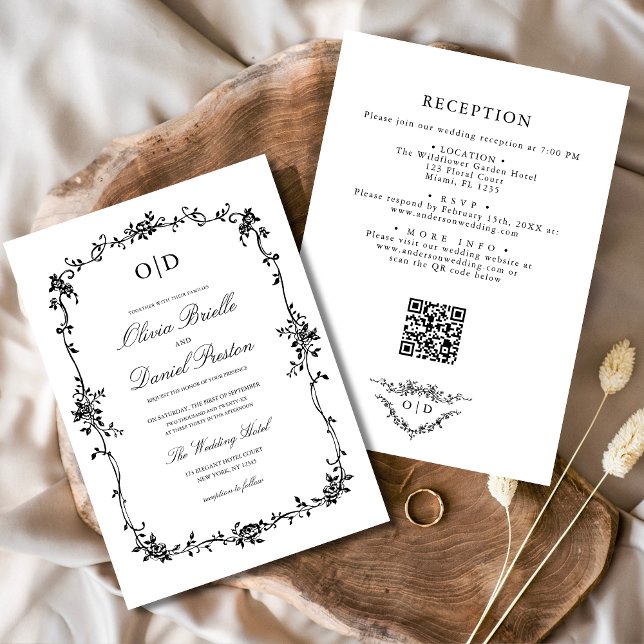 Viktorianische QR Code Black Wedding Monogram Einladung (Von Creator hochgeladen)
