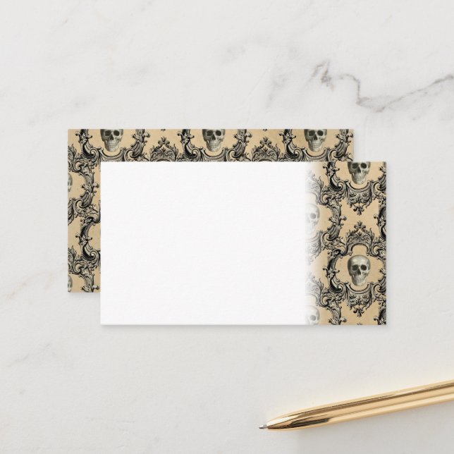 Viktorianische Rahmenskullen Gothic Skelett Terminkarte (Vorderseite/Rückseite Beispiel)