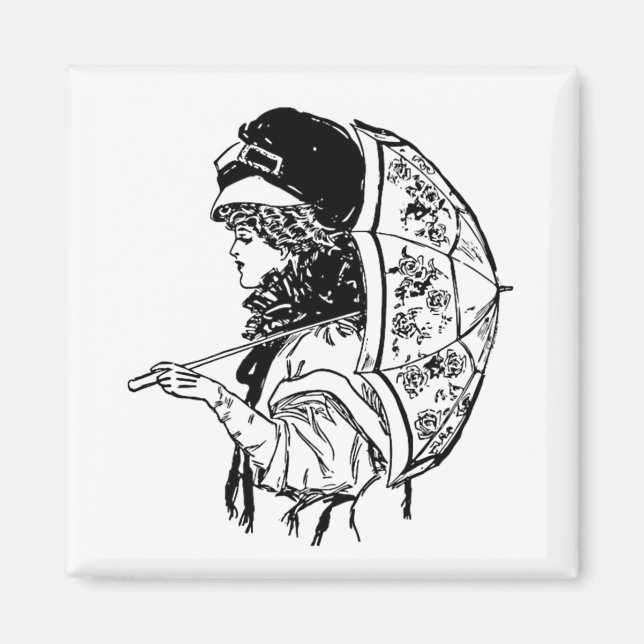 Viktorianische Regency-Frau mit Parasol-Portrait Magnet (Vorne)