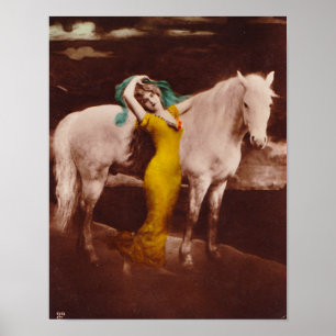 Viktorianische Romantik-Girl mit Weißer Stallion Poster